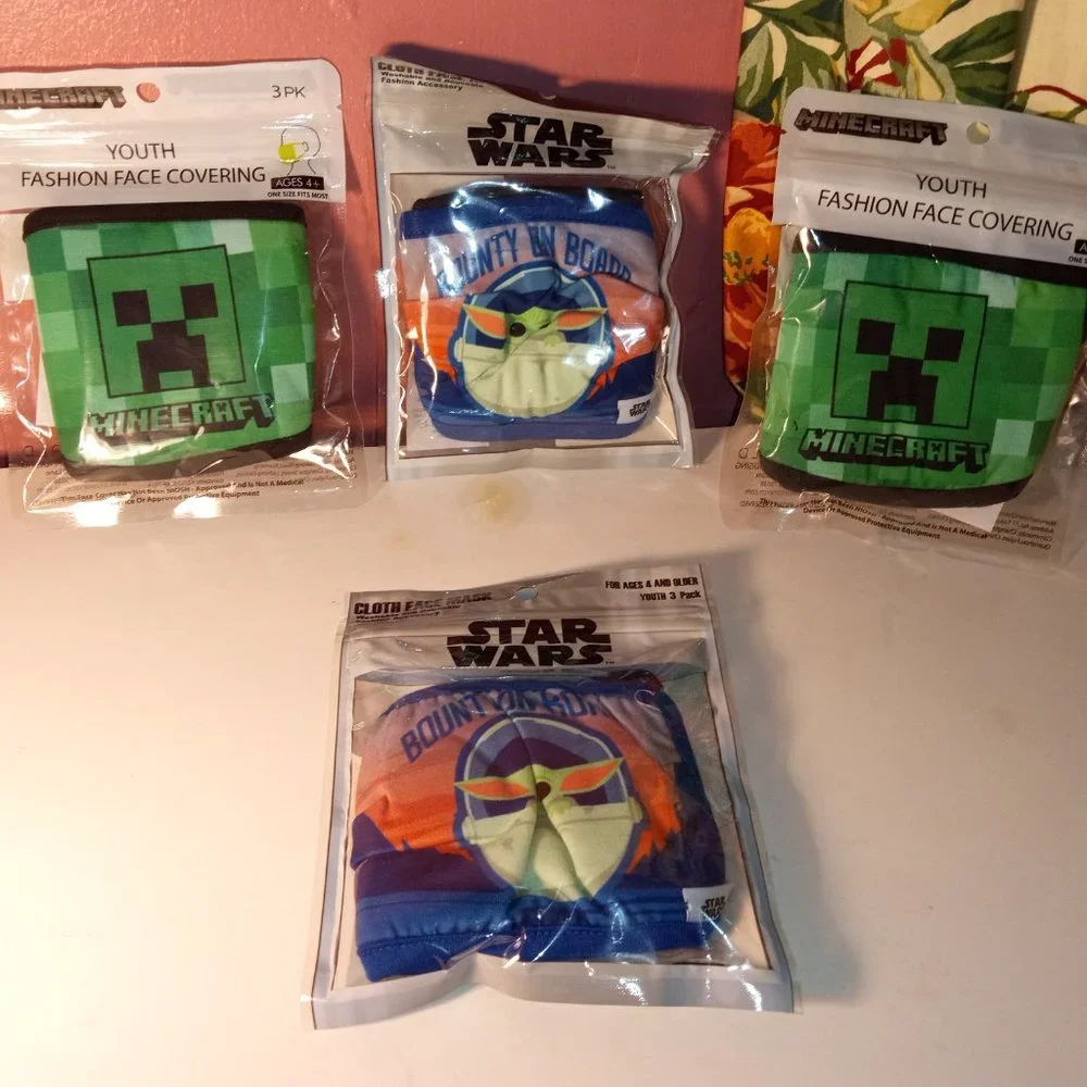 Assorted BOYS CLOTH Face Mask Bundle of 4 Packs, 12 IN TOTAL, NEW!